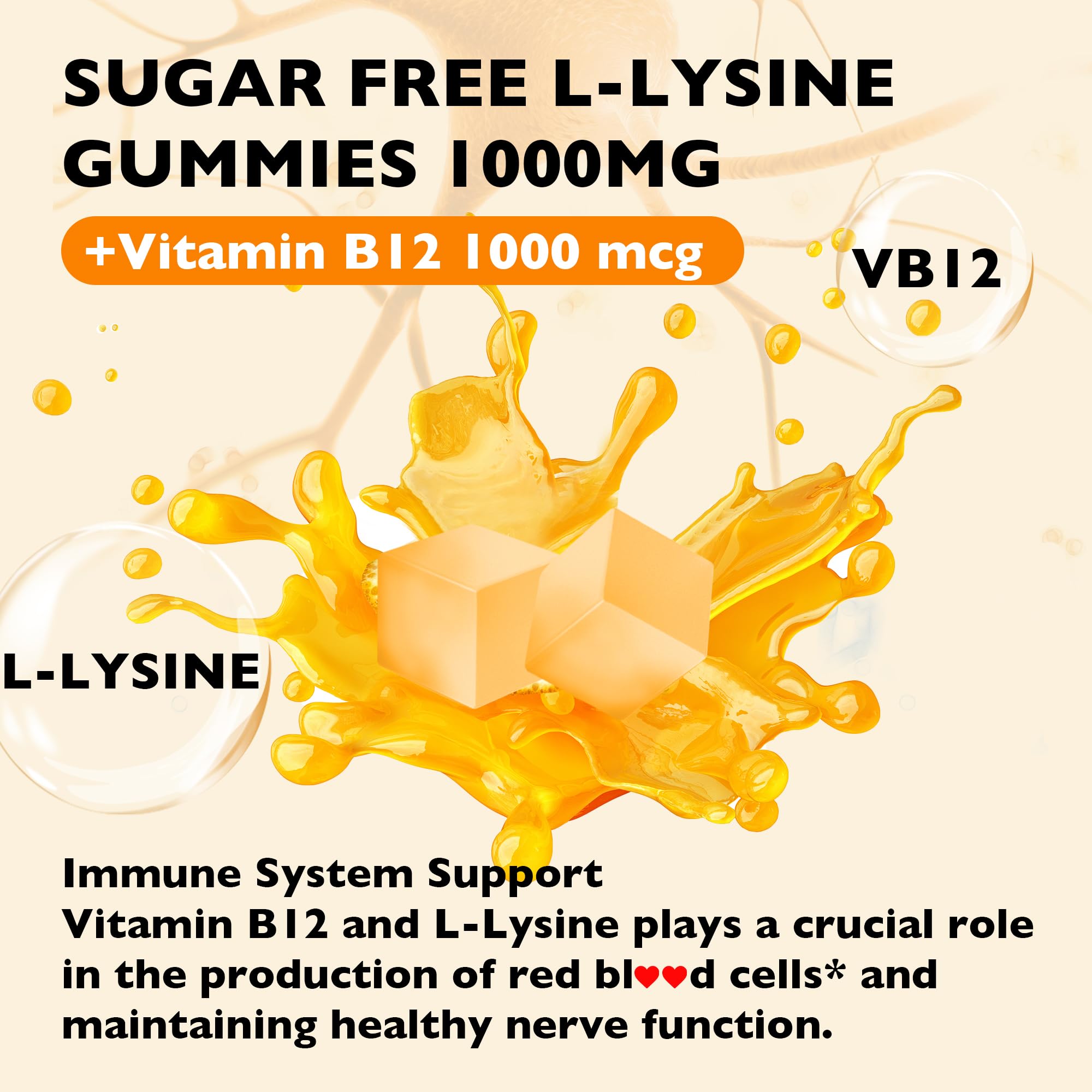 L-Lysine gummies with Vitamin B12 1000mcg label