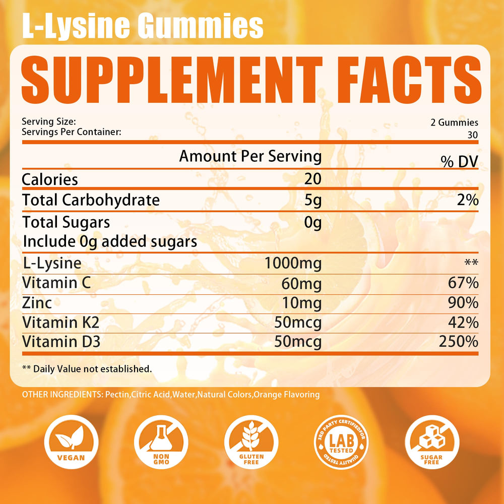 Immunity boost concept with L-Lysine gummies and vitamins