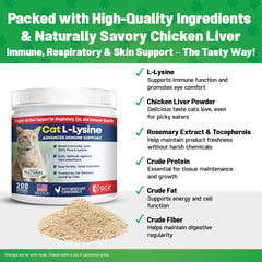 L-Lysine powder supporting cat respiratory health and eye comfort