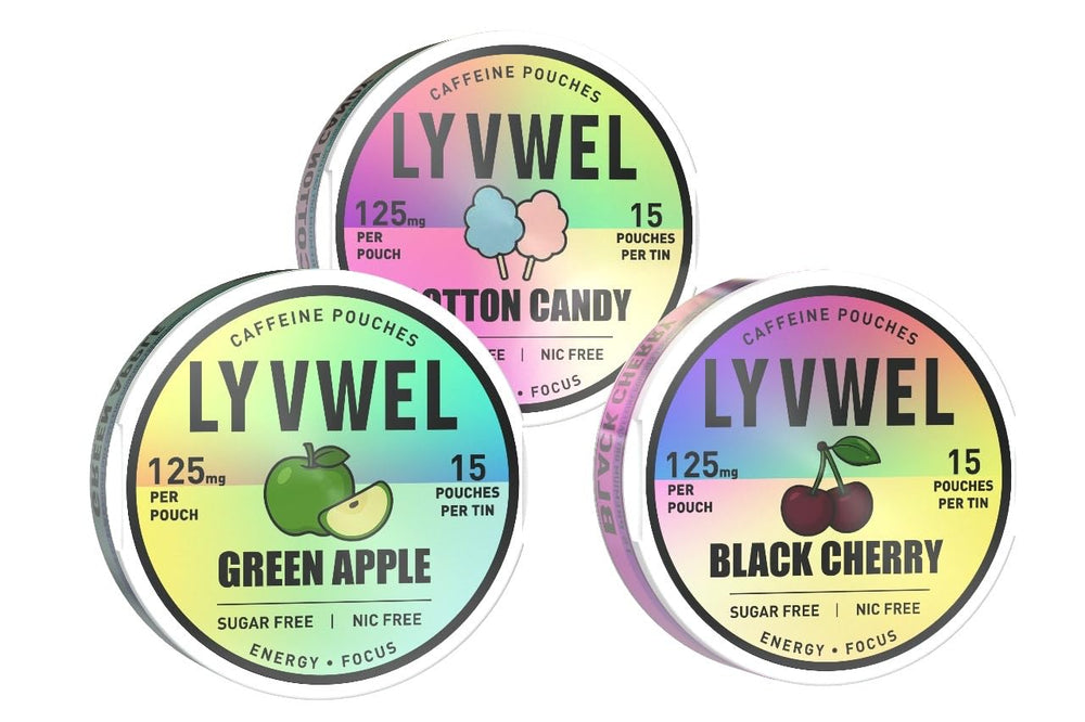 LyvWel blue-raspberry pouch image highlighting refreshing flavor and energy.