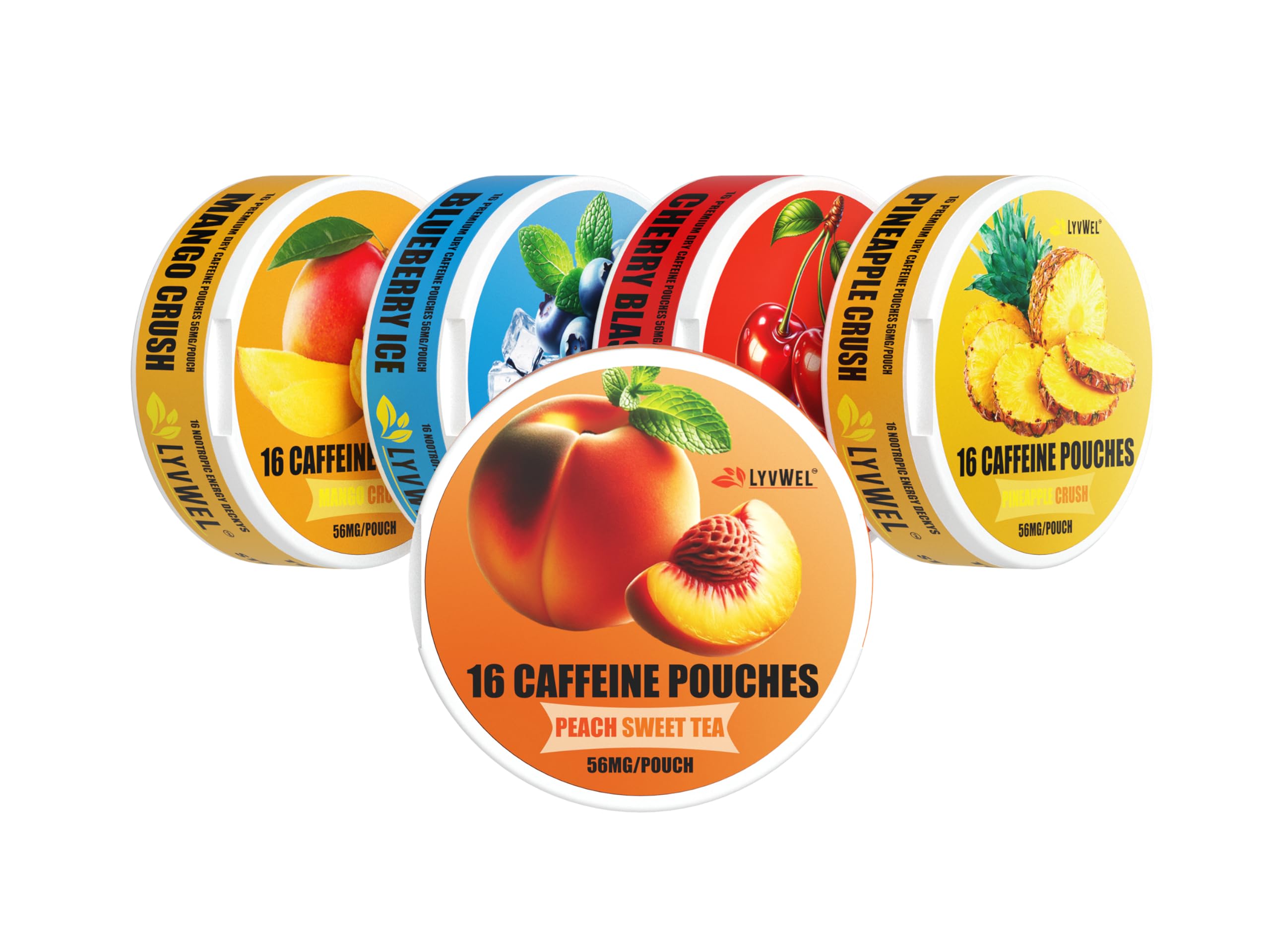 LyvWel 5-Pack caffeine dip pouches pack front for convenient energy on the go.