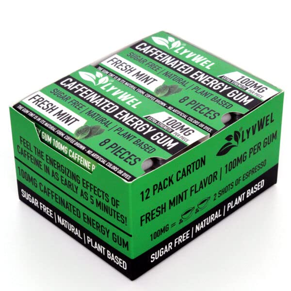 Packaging image for LyvWel Energy Gum Mint 12-pack carton