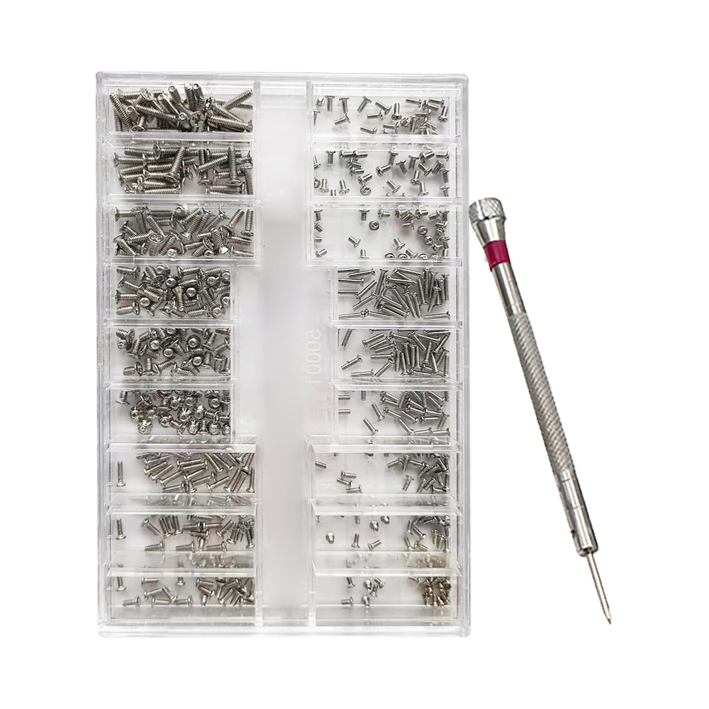 LZJPECES 500-piece silver micro screw repair kit with case and screwdriver