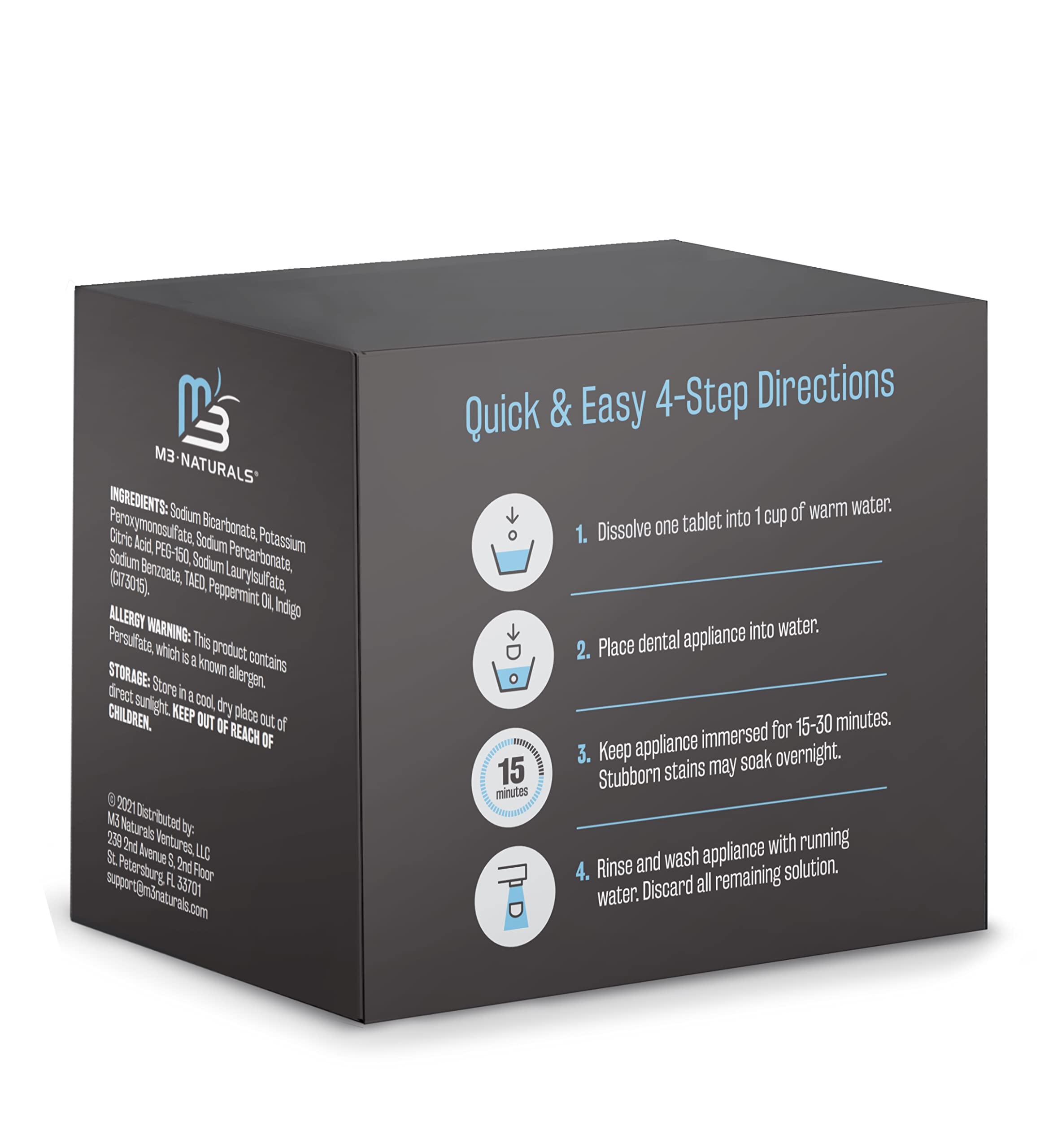 Tablets removing odor, discoloration and stains from dental appliances