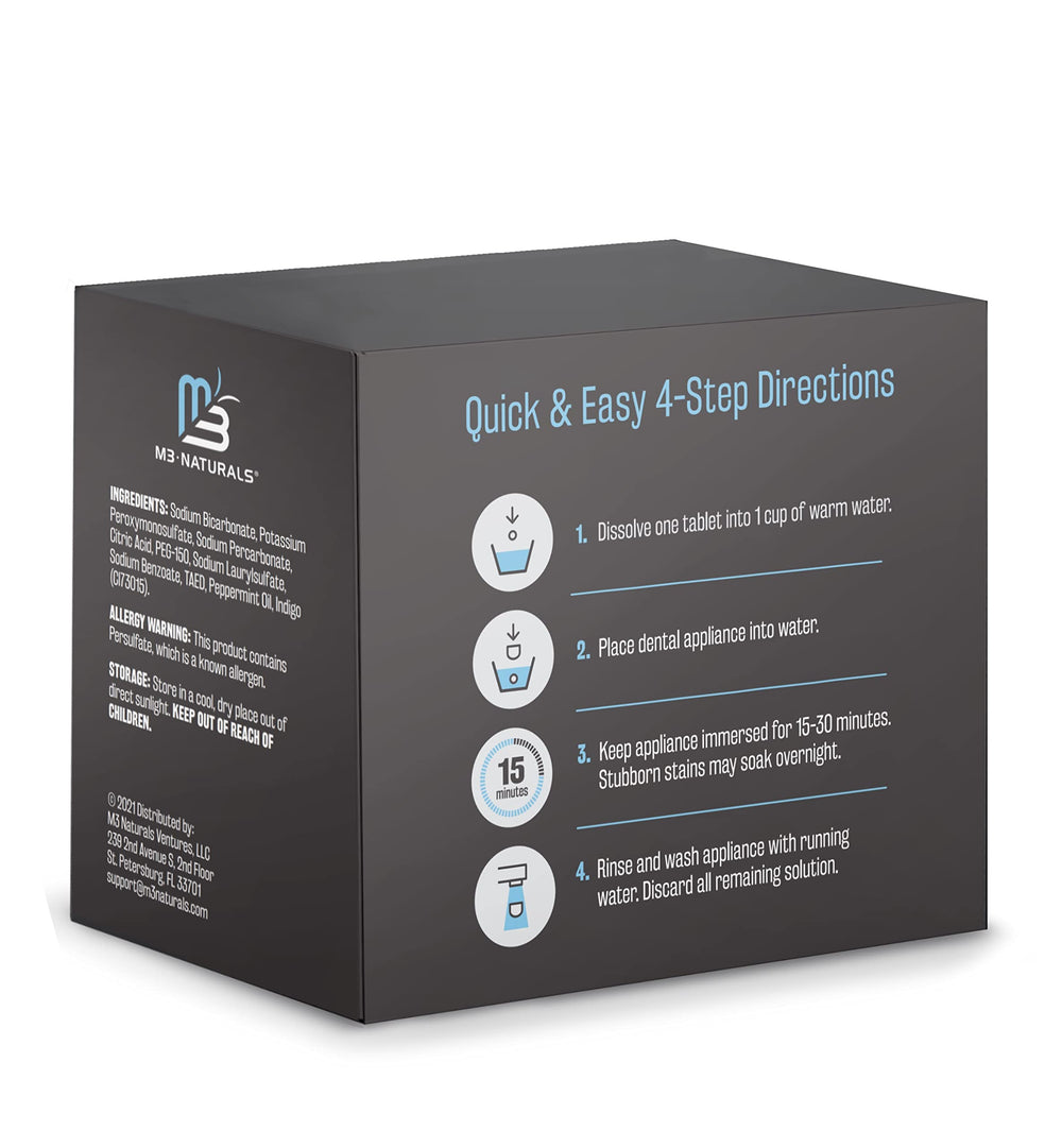 Tablets removing odor, discoloration and stains from dental appliances