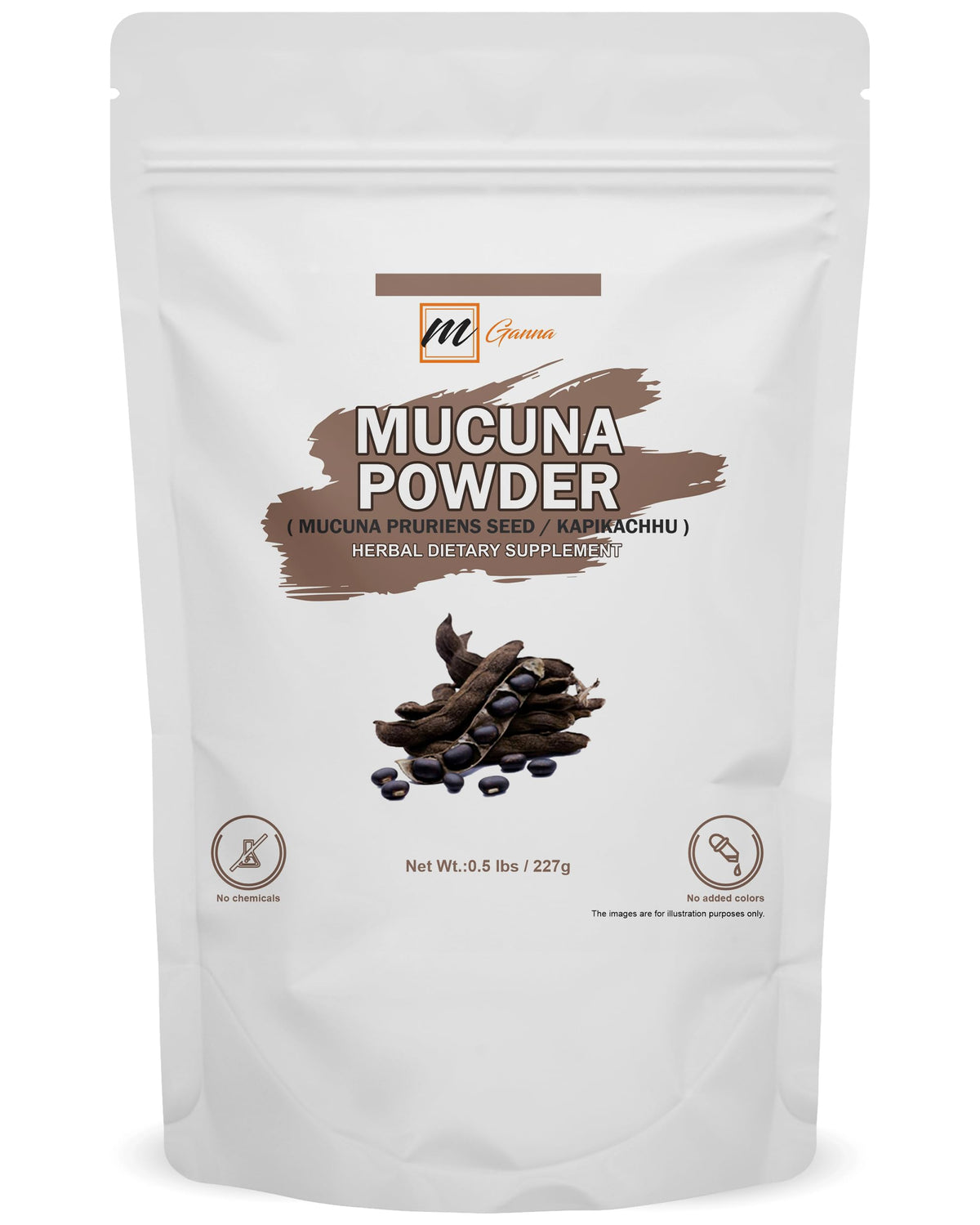 Front view of mGanna Mucuna Pruriens seeds powder jar