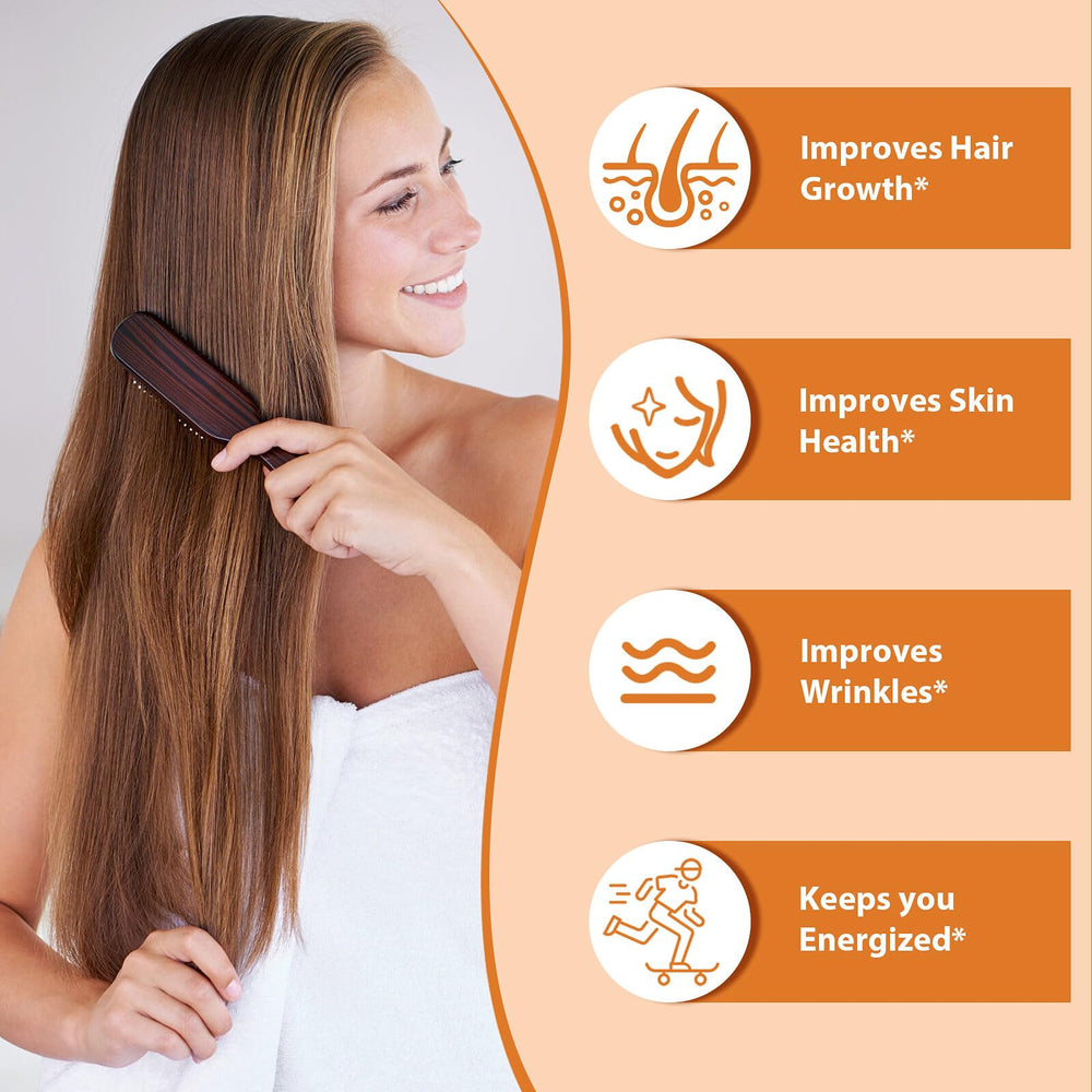 Healthy nails and glowing skin imagery associated with vitamins