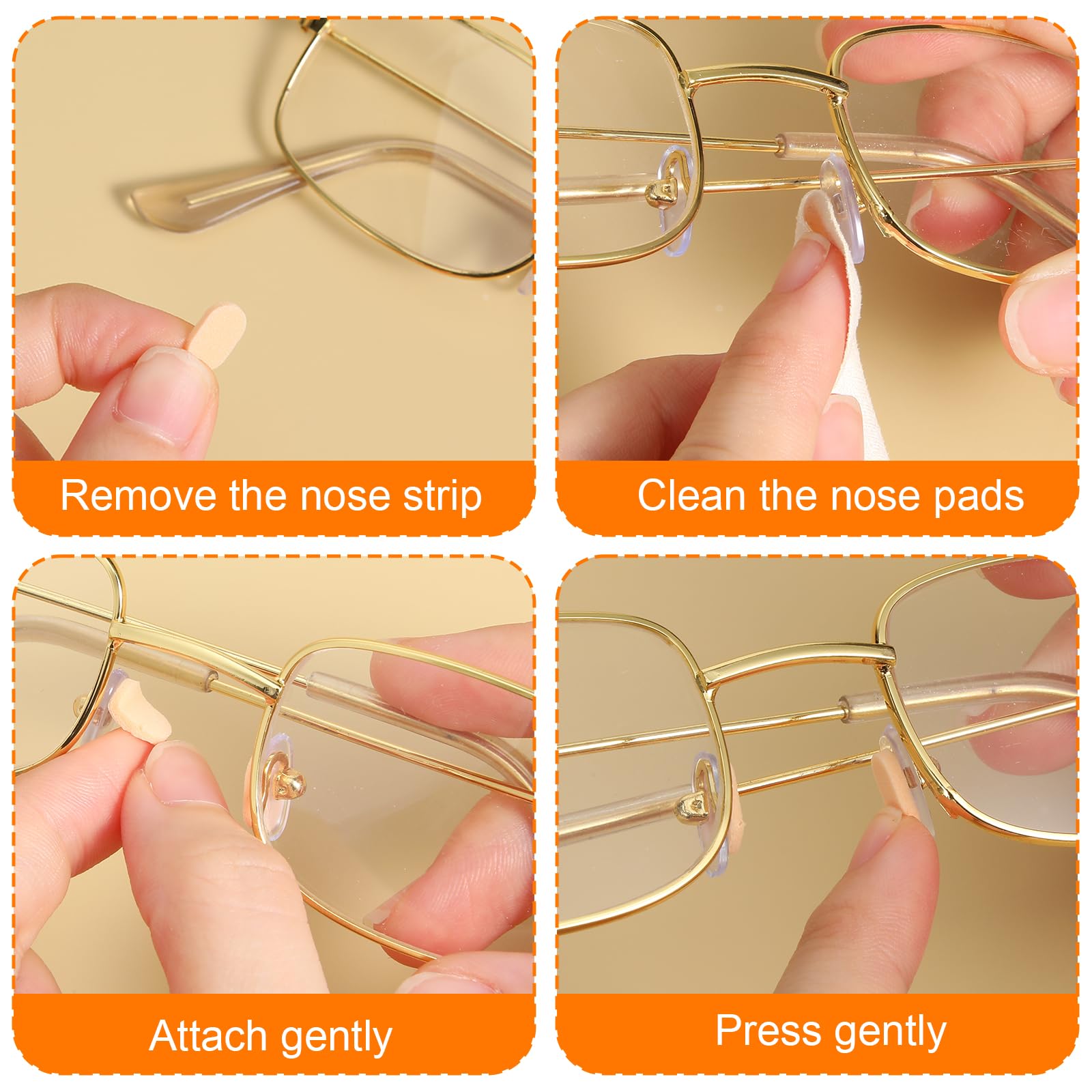 Packaging showing 96 pairs of EVA foam eye glass nose pads (24 sheets per style)