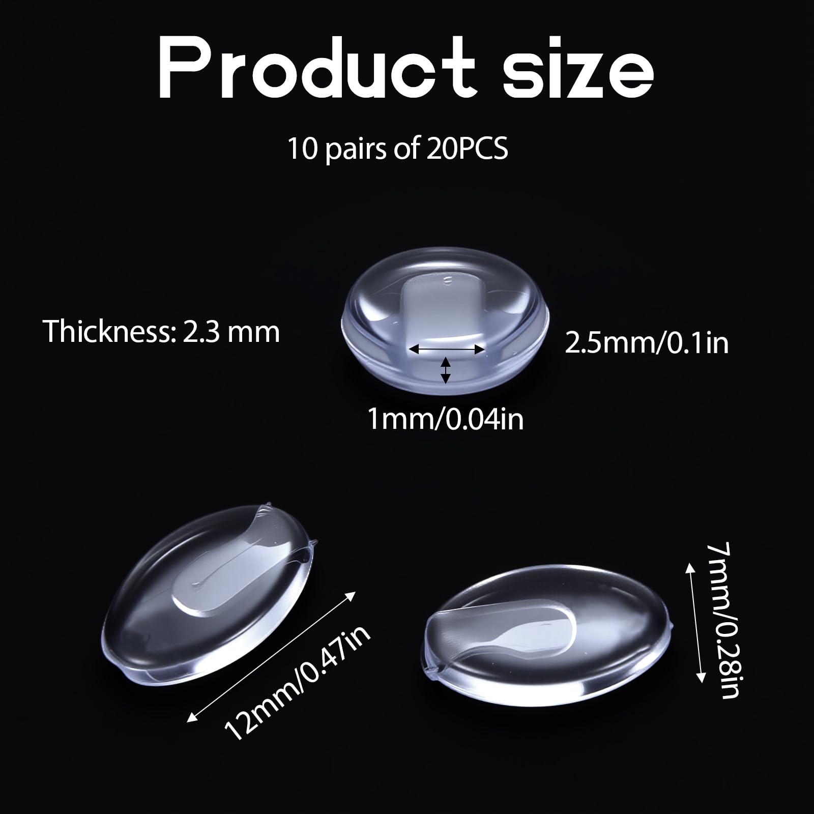 Clear silicone plug-in nose pads for eyeglasses