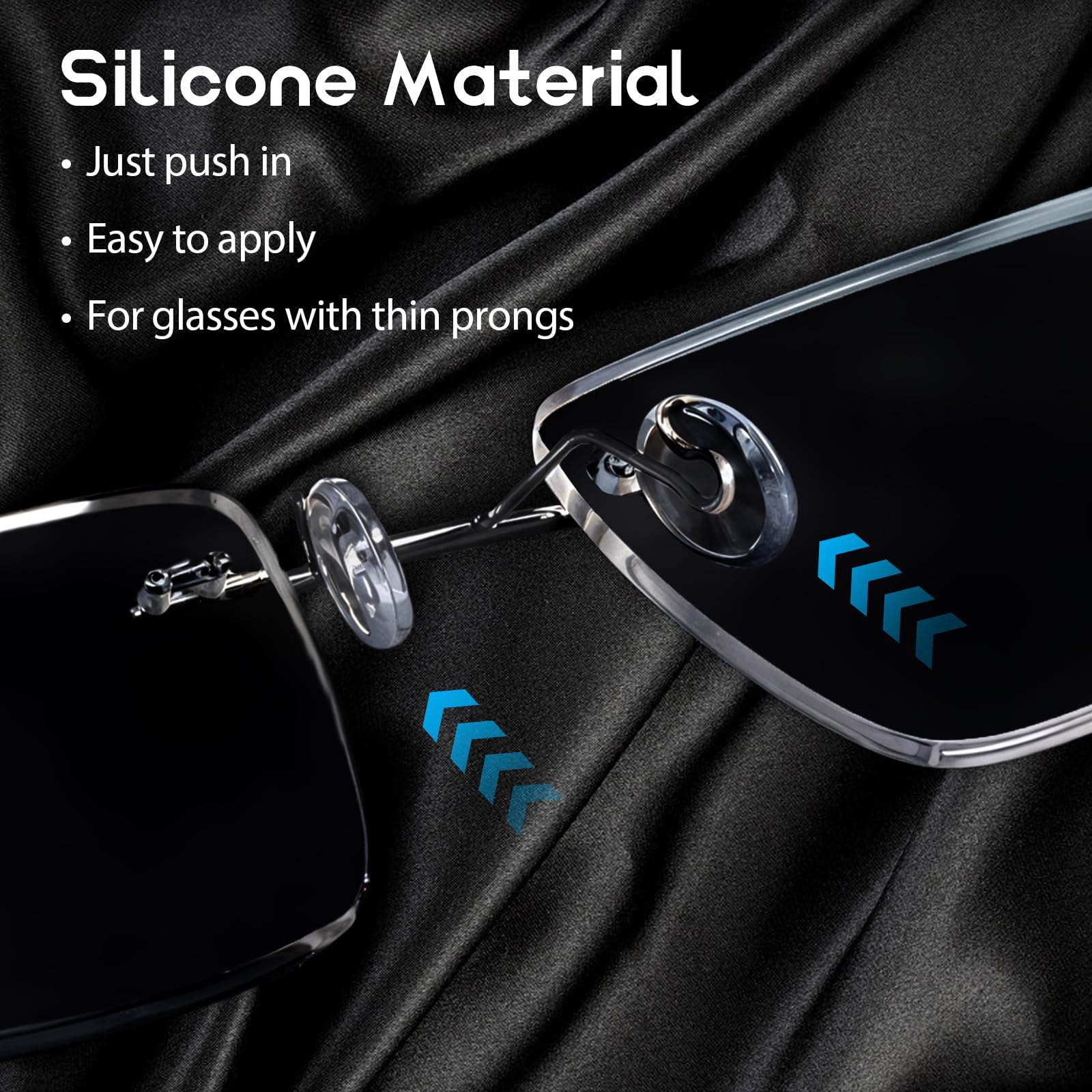 Close-up of anti-slip nose pad for rimless frames
