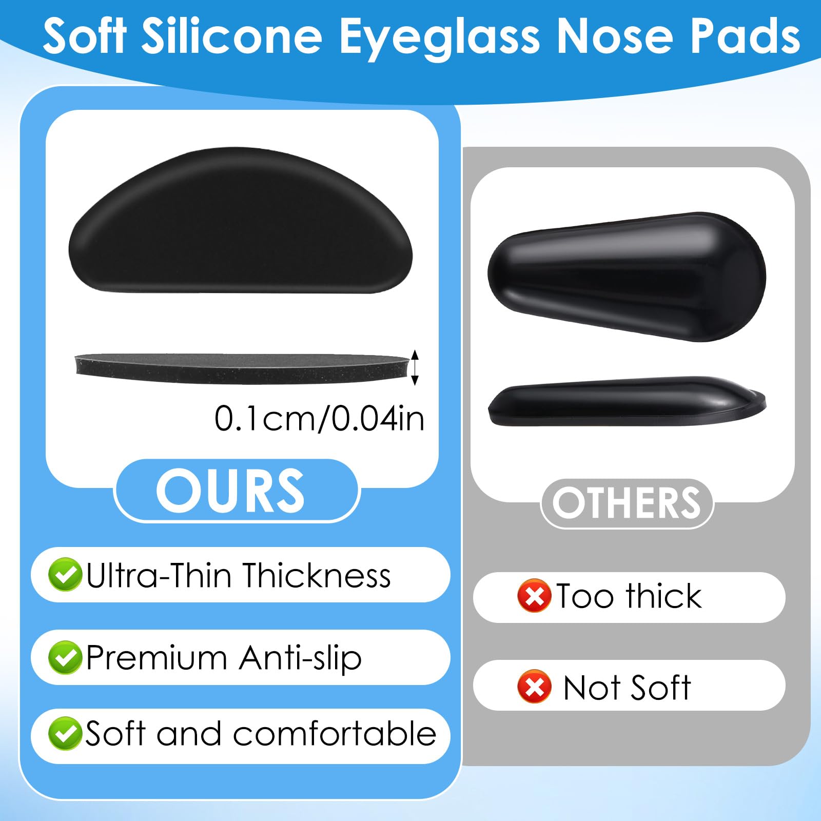Ultra-thin 0.1 cm silicone nose pads showing ergonomic design