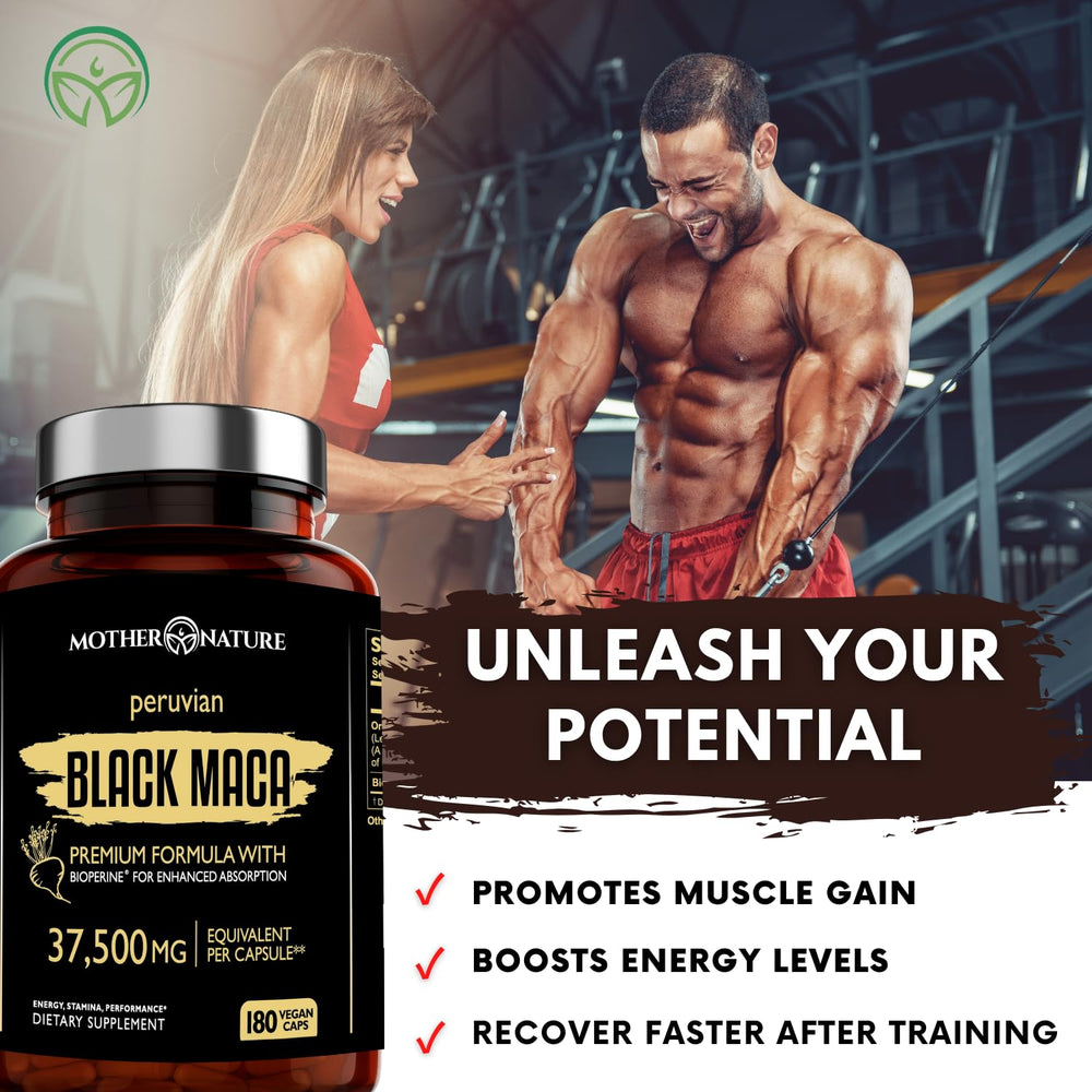 Inside view of black maca capsules in bottle