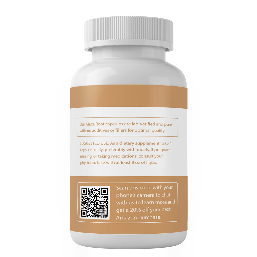 Back/label of Maca Root Capsules bottle