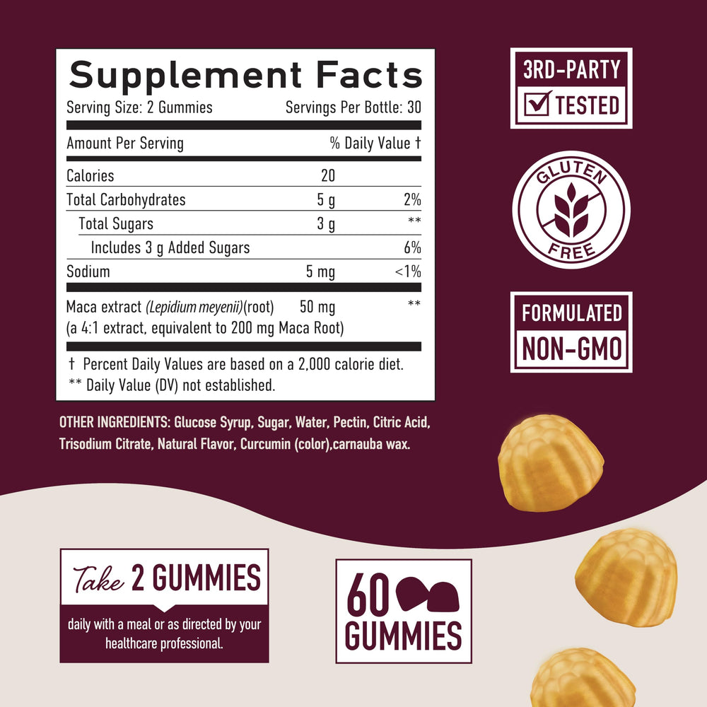 SMNutrition Maca Root Gummies packaging with 60 count