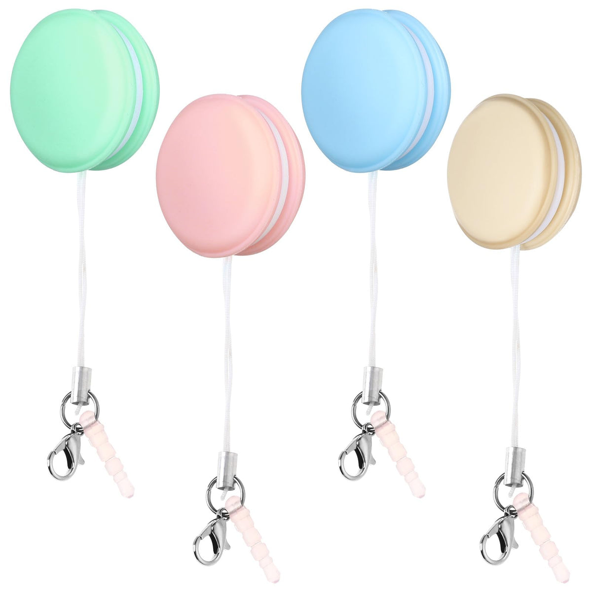 Pink macaron-shaped screen cleaner with attached pink lanyard