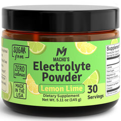 Macho's Lemon Lime Electrolyte Powder bottle front view