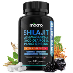 Macro Vital Shilajit 8-in-1 bottle with capsules