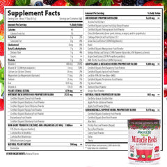 Close-up of Miracle Reds label and nutrition panel