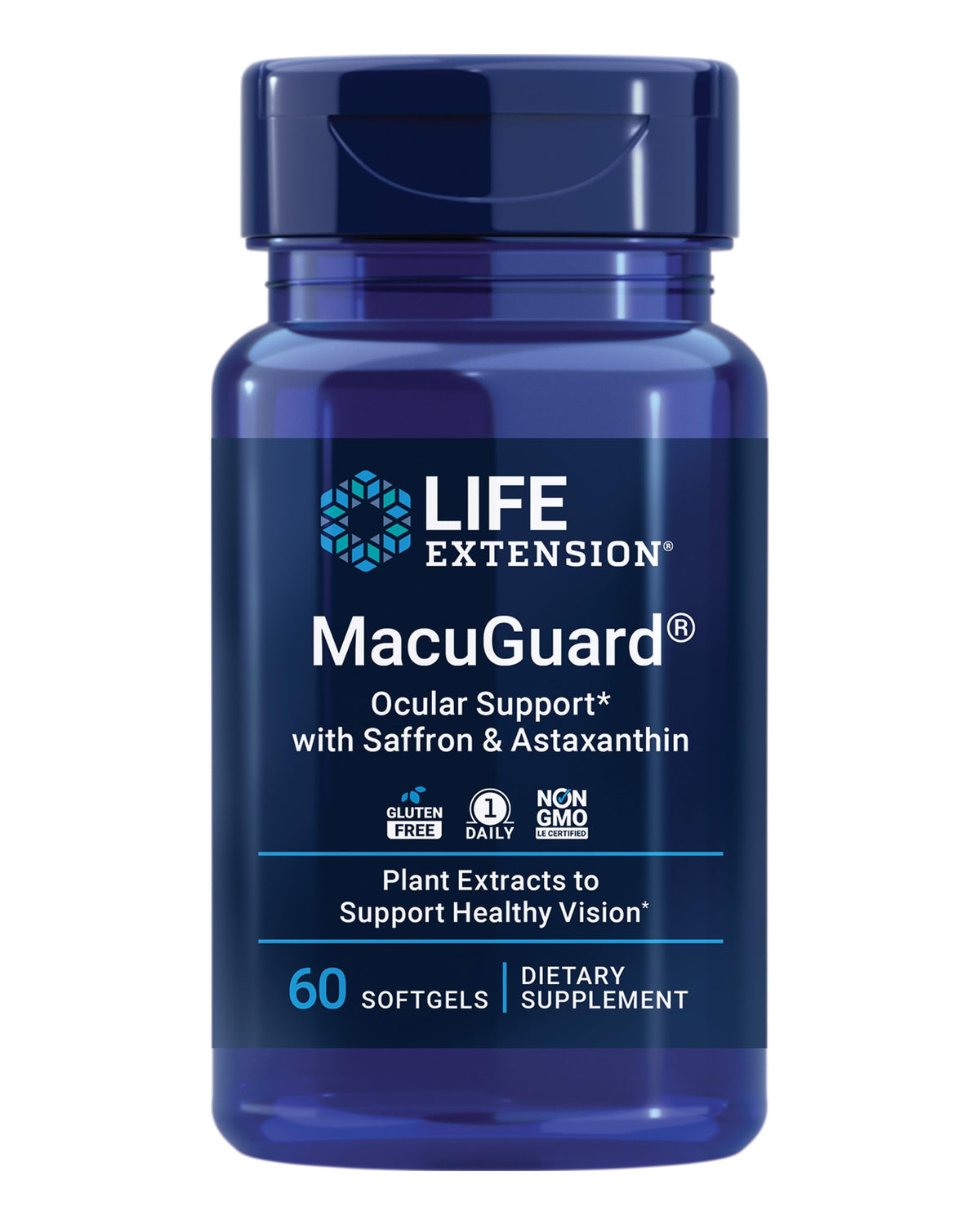 Life Extension MacuGuard Ocular Support bottle with 60 softgels