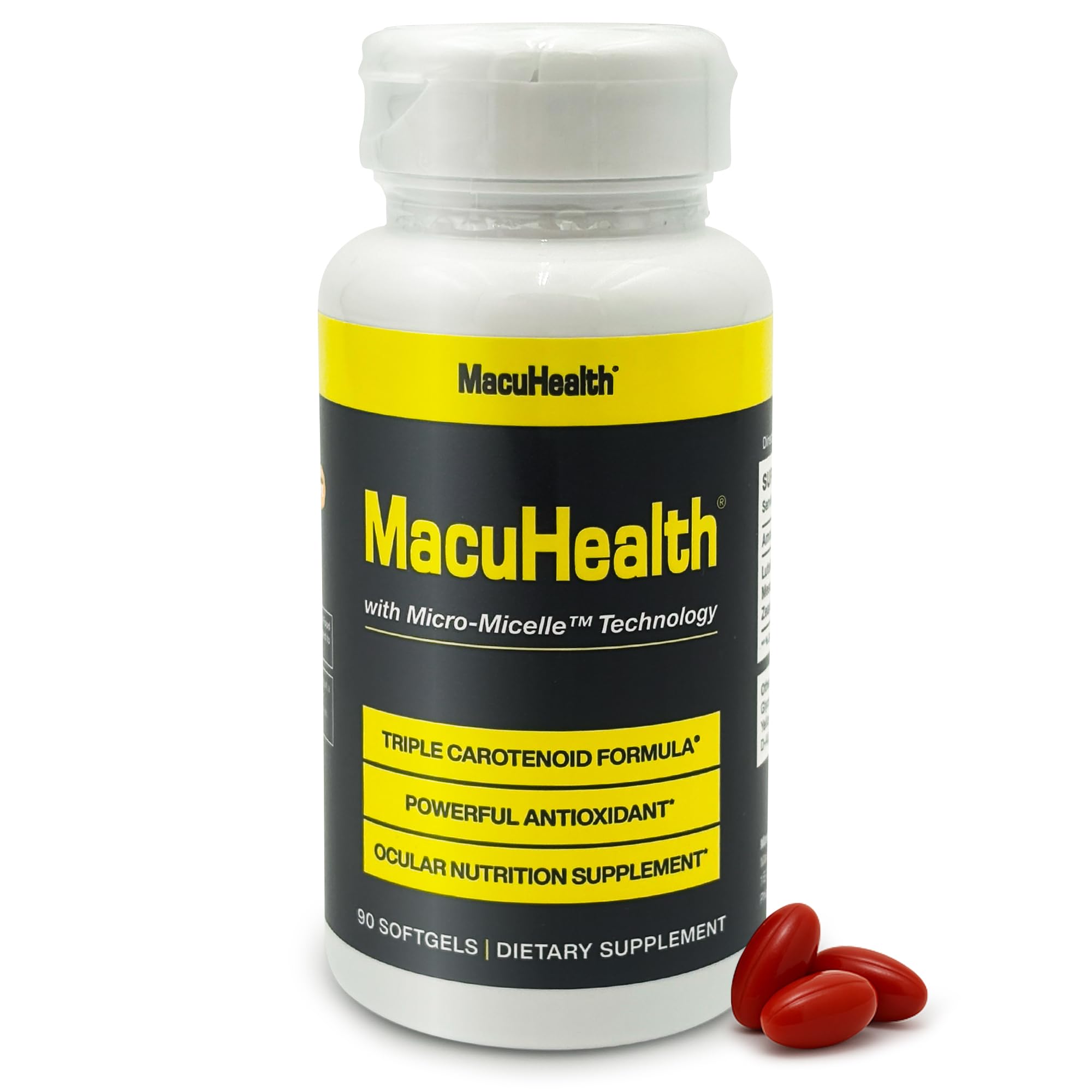 Front view of Macuhealth Triple Carotenoid Formula 90-softgel bottle