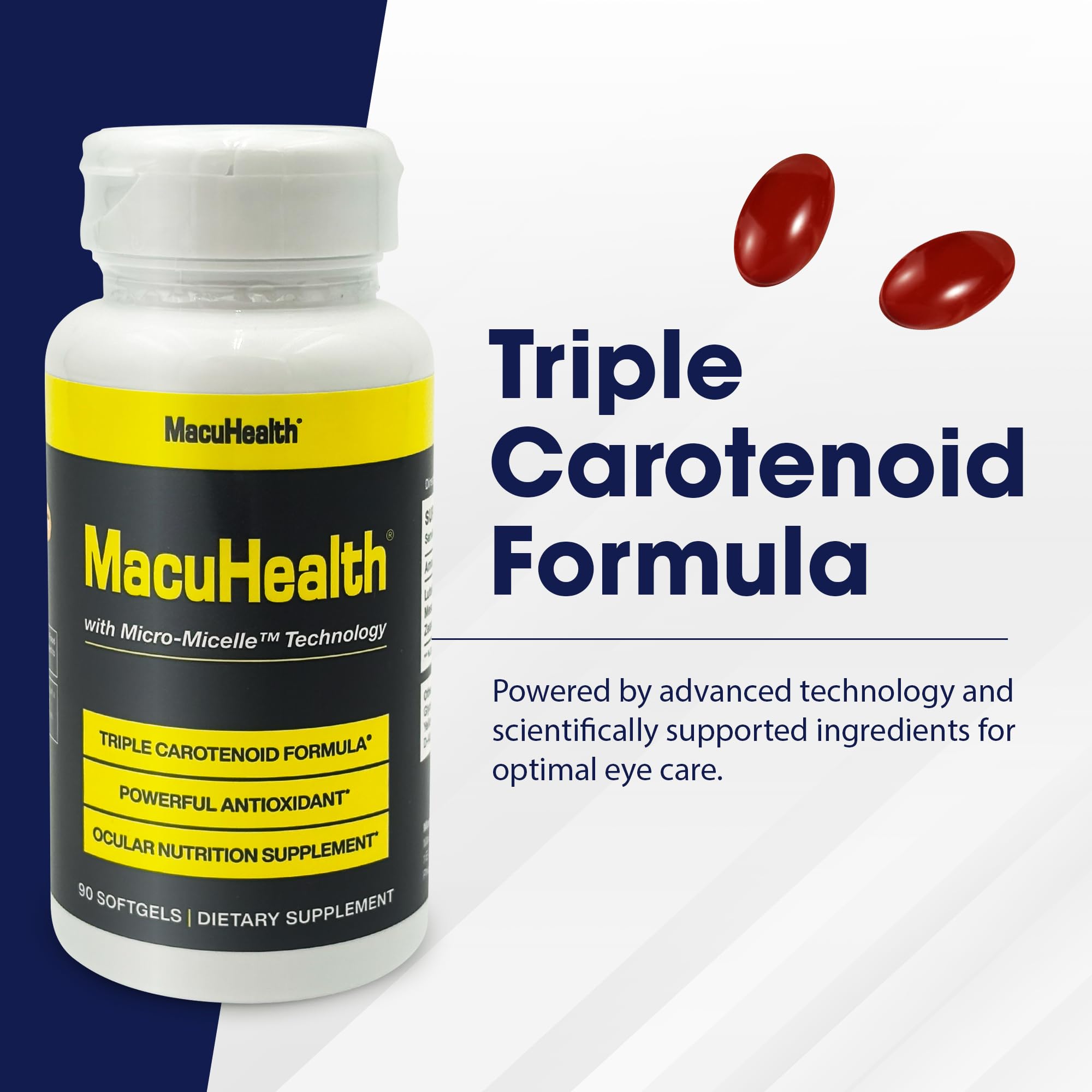 MacuHealth softgels closeup highlighting smooth texture and easy swallowing.