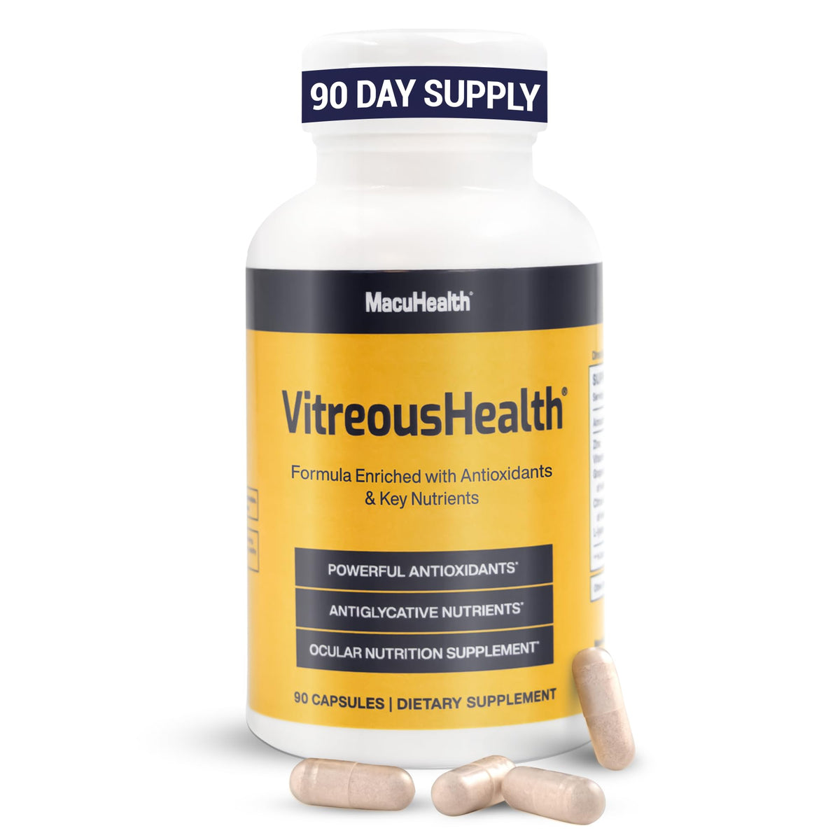 Macuhealth VitreousHealth bottle labeled 90 capsules