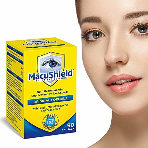 Macushield packaging and capsules on white background