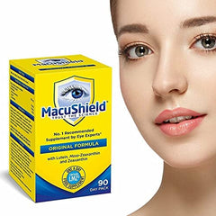 Macushield packaging and capsules on white background