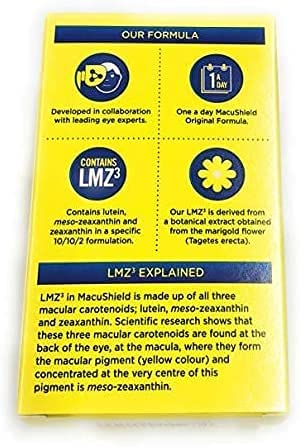 Product image showing Macushield Eye Supplement branding