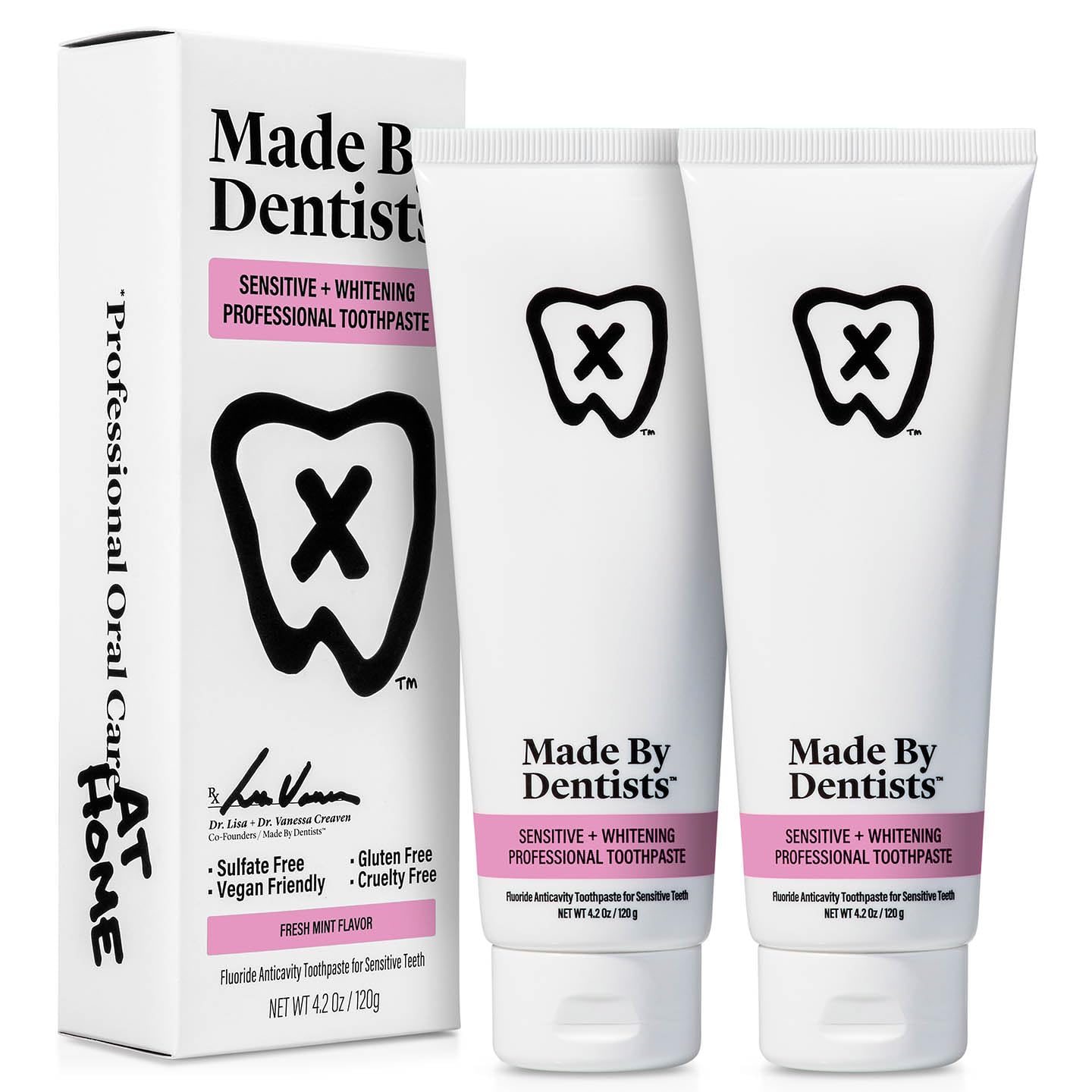Packaging for Made by Dentists Sensitive + Whitening Toothpaste