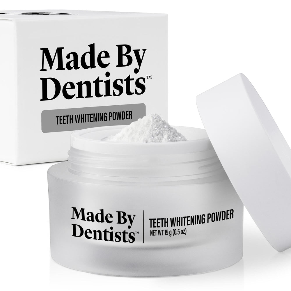 Jar of Made by Dentists Teeth Whitening Powder with label