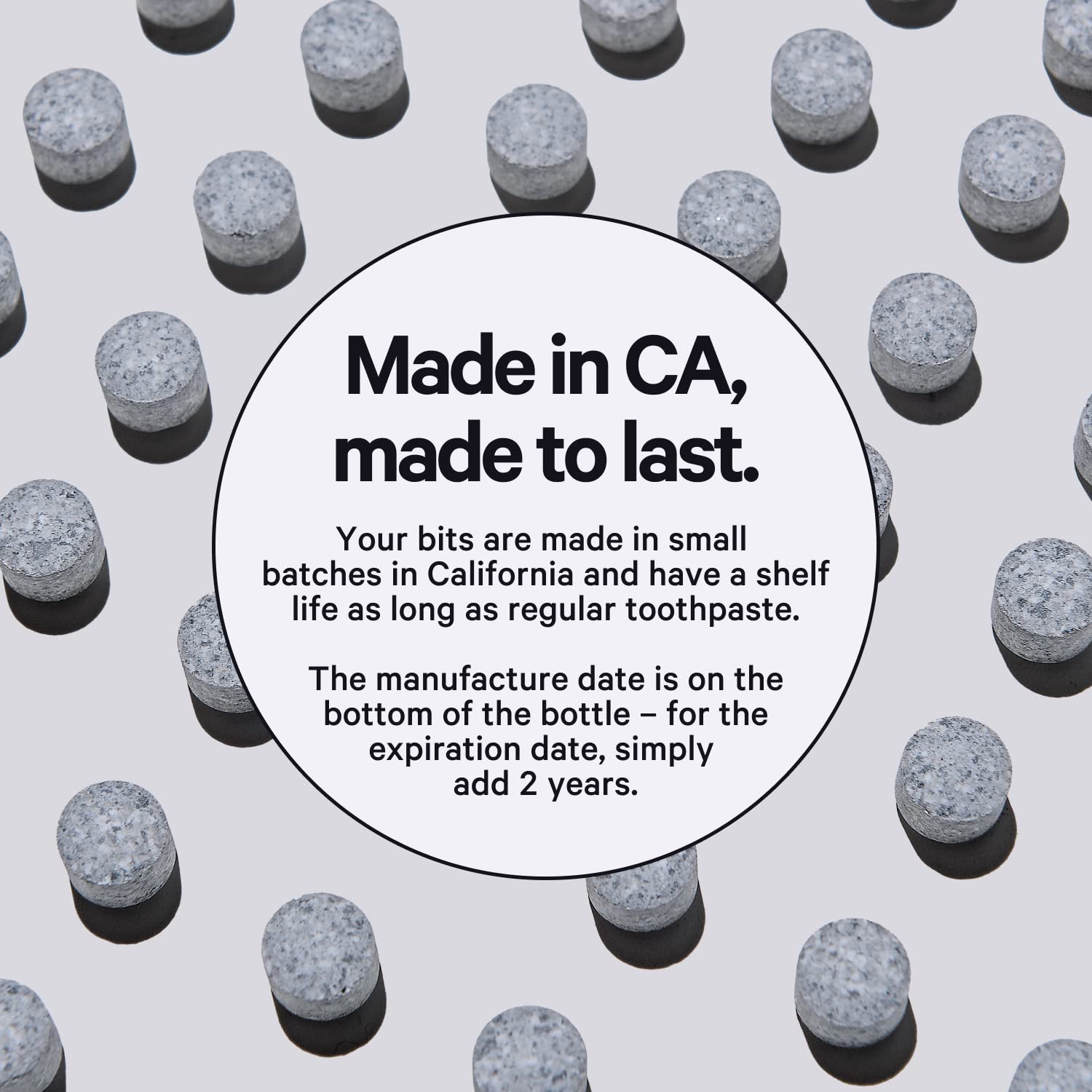 Made in USA labeling on Bite Toothpaste Bits packaging