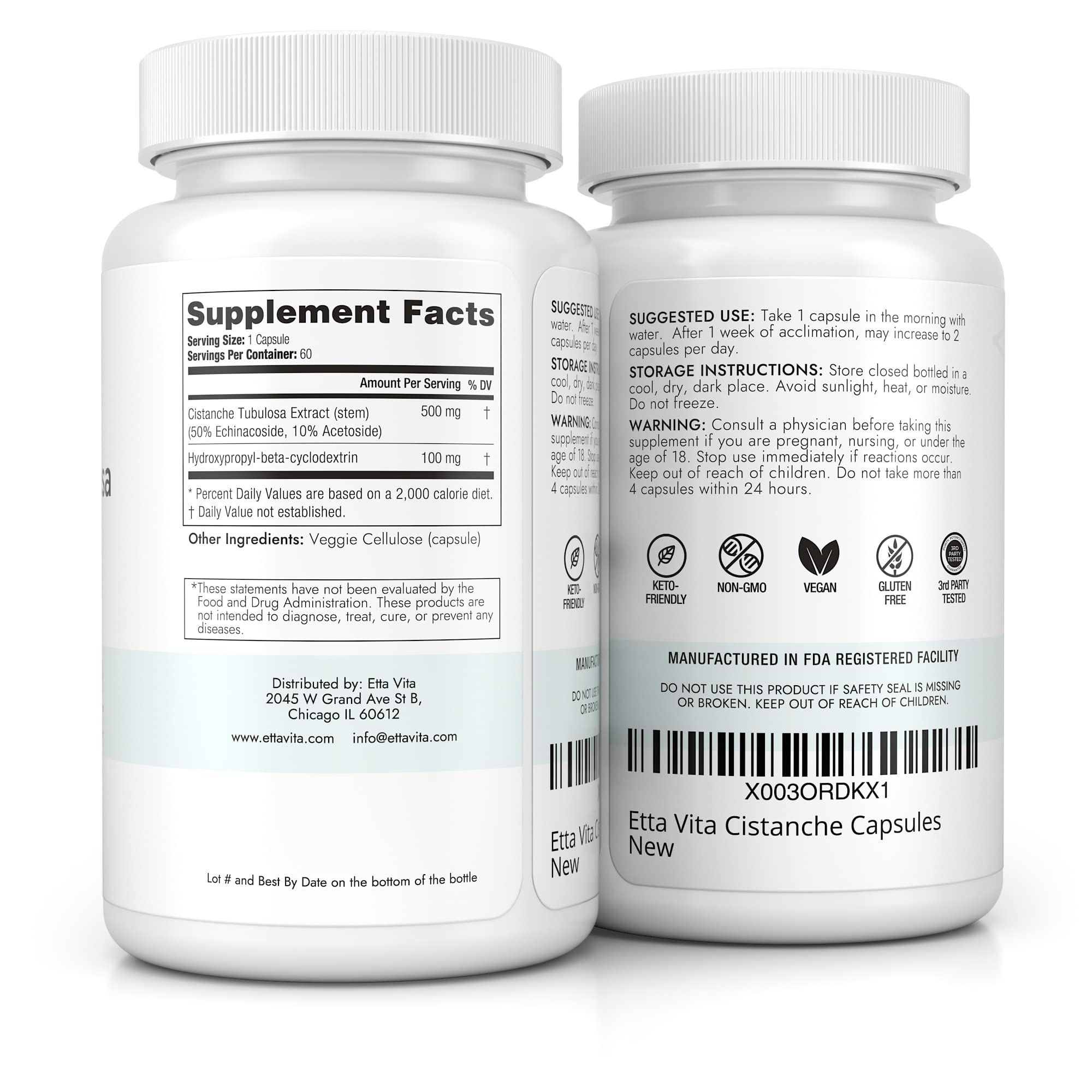 Made in the USA label for Cistanche Tubulosa capsules