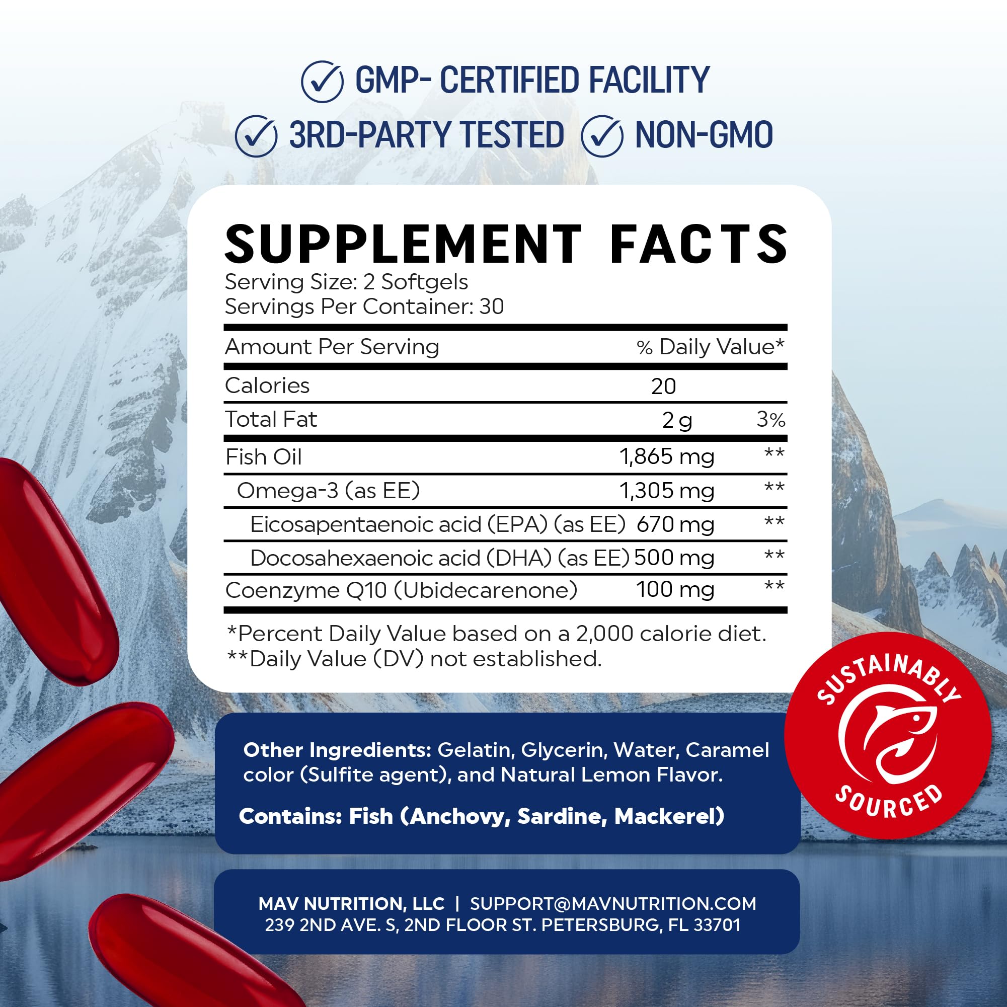 Made in USA GMP facility label on supplement bottle
