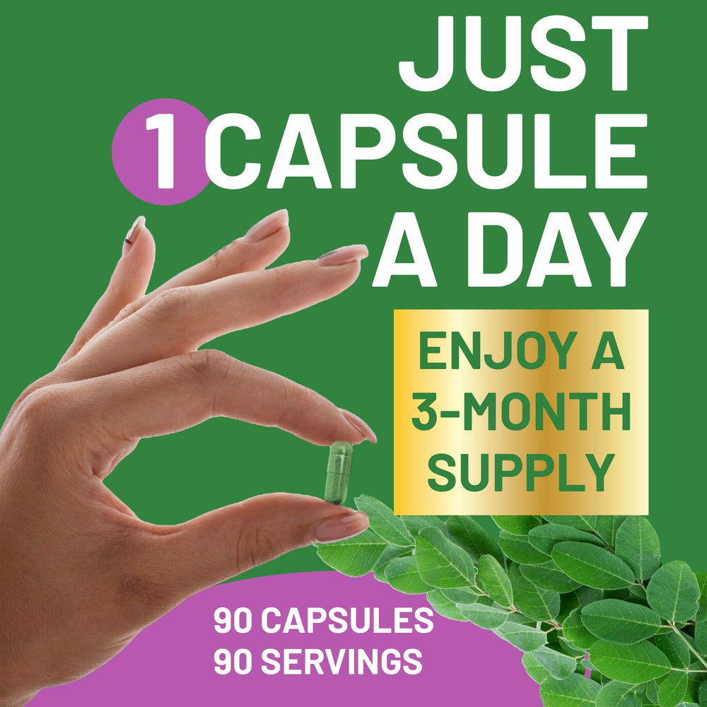 Made in USA label with moringa capsules