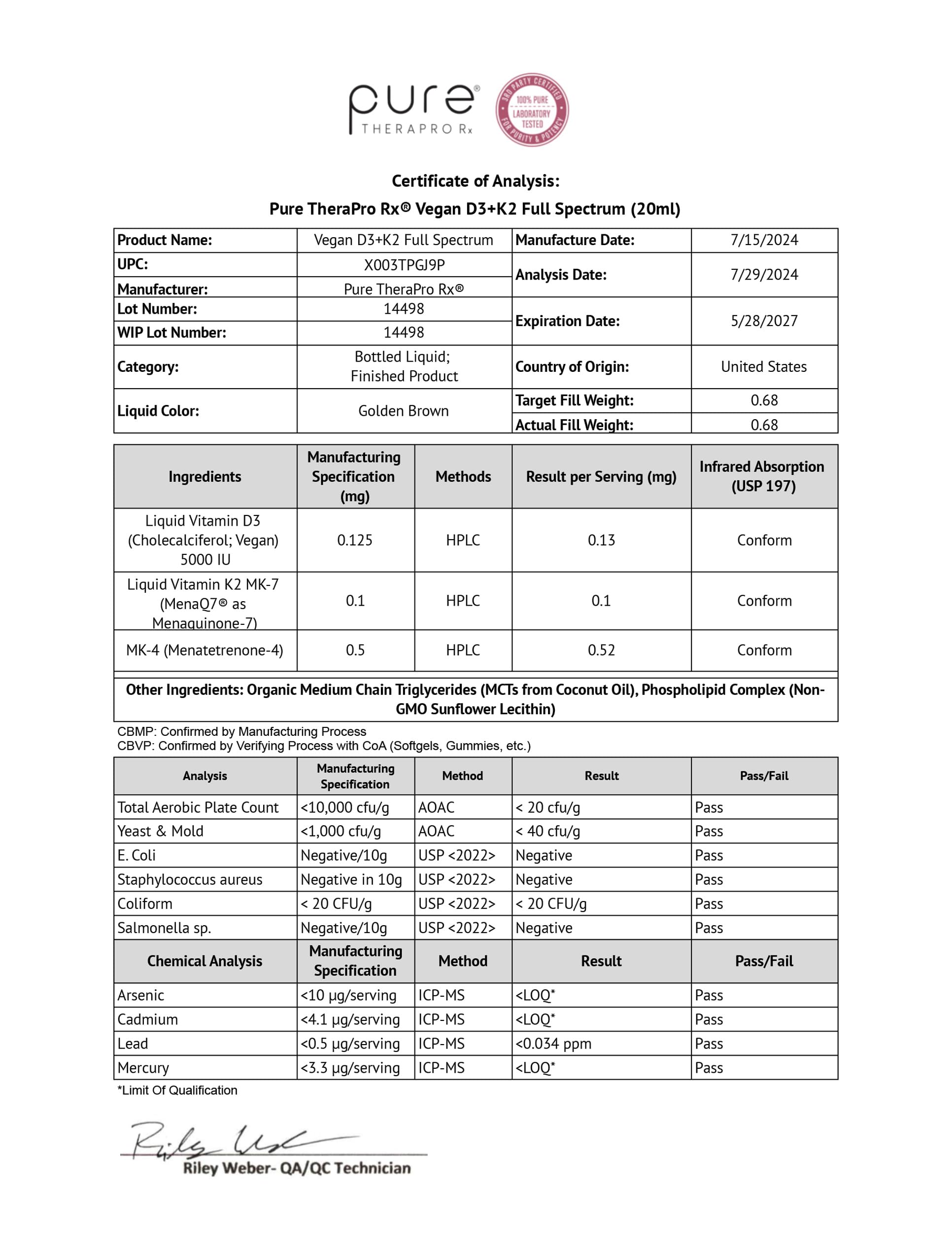 Made in USA quality badge for Pure Therapro Rx D3 K2