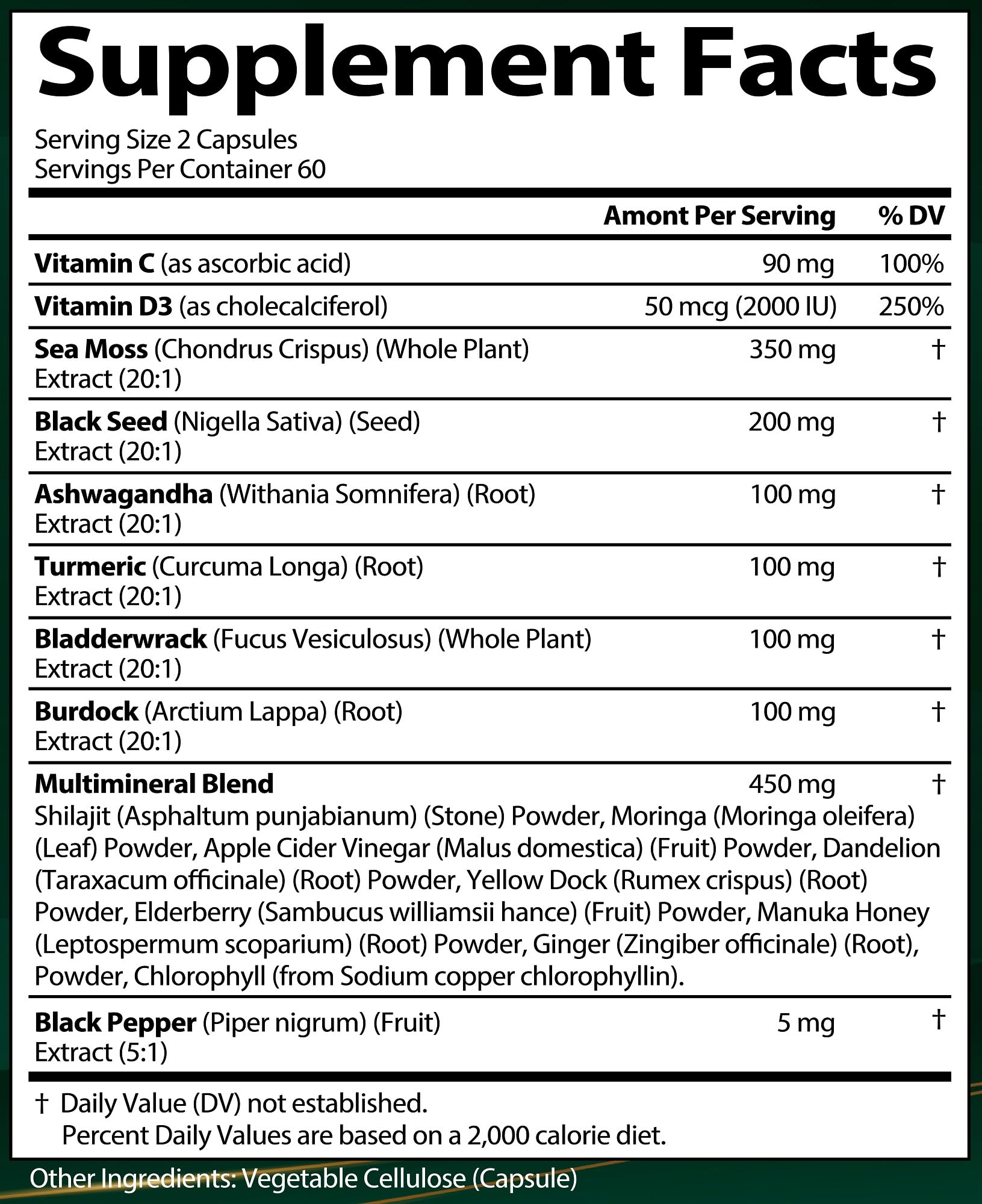 Made in USA Sea Moss Capsules label