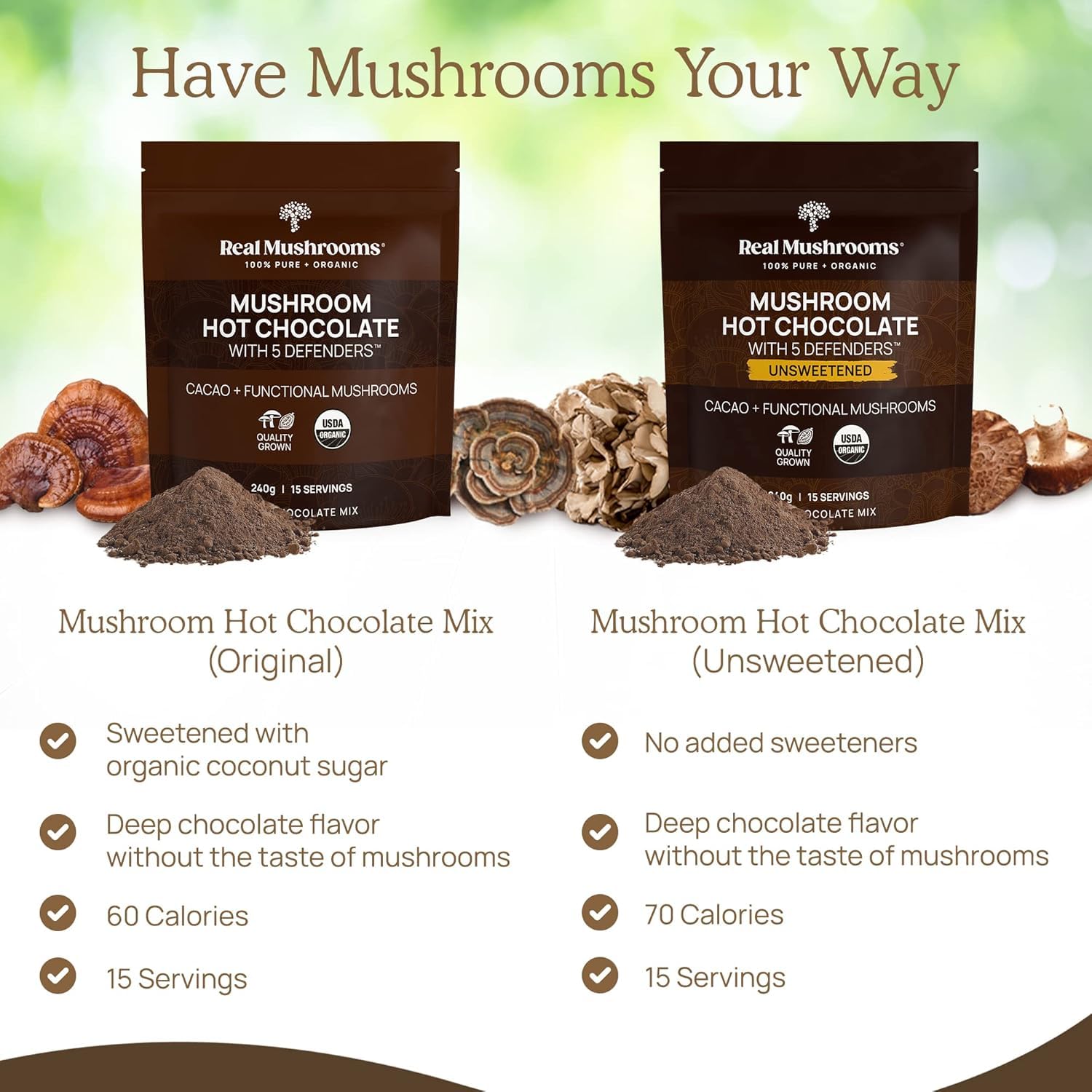 USA-made vegan, gluten-free, non-GMO hot chocolate packaging badge