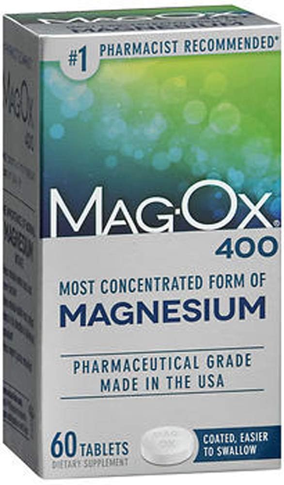Mag-Ox 400 Magnesium Tablets - 60-count per bottle, Pack of 3 with new packaging (670430)