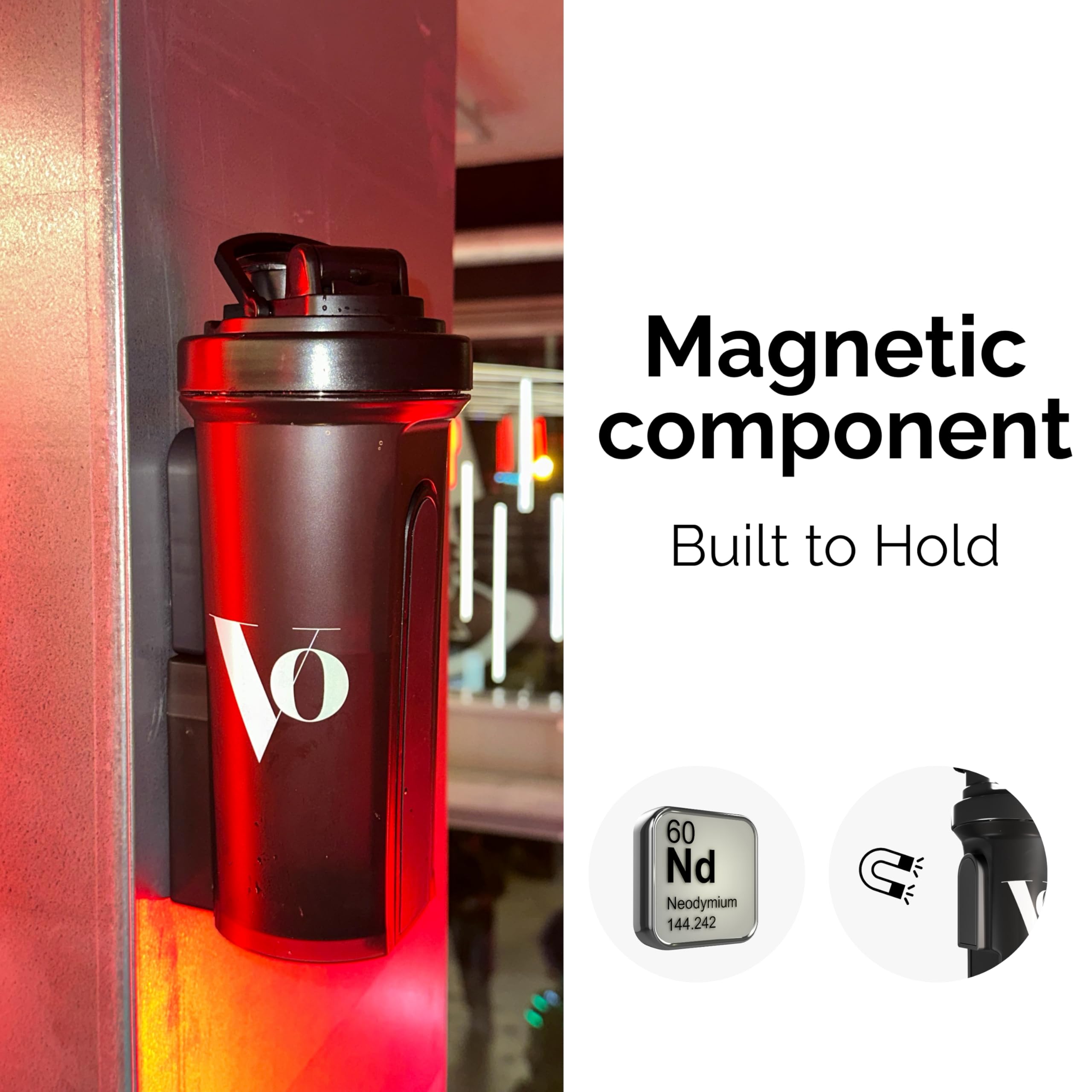 Bottle mounted to gym equipment with phone holder