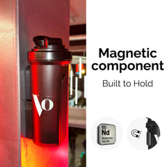 Bottle mounted to gym equipment with phone holder