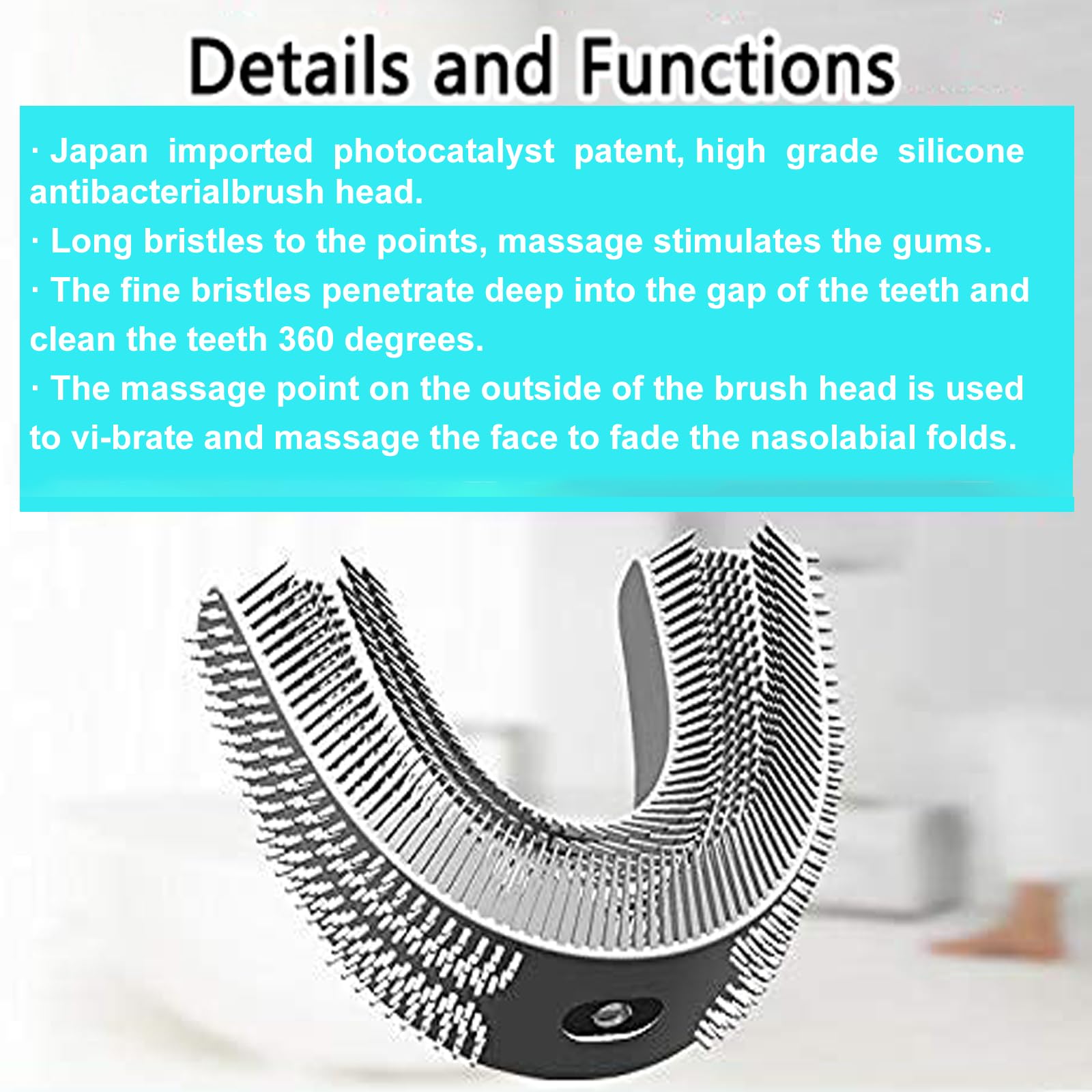 Close-up of soft silicone bristles on Magentak U-shaped brush head