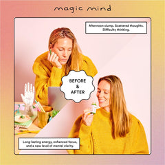 Pouring Magic Mind shot into a glass to show the drink color