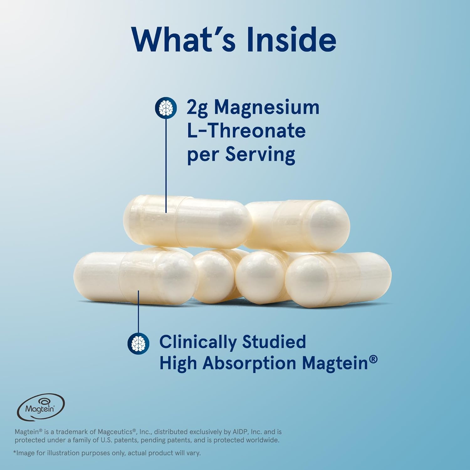 Front view of MagMind bottle showing label