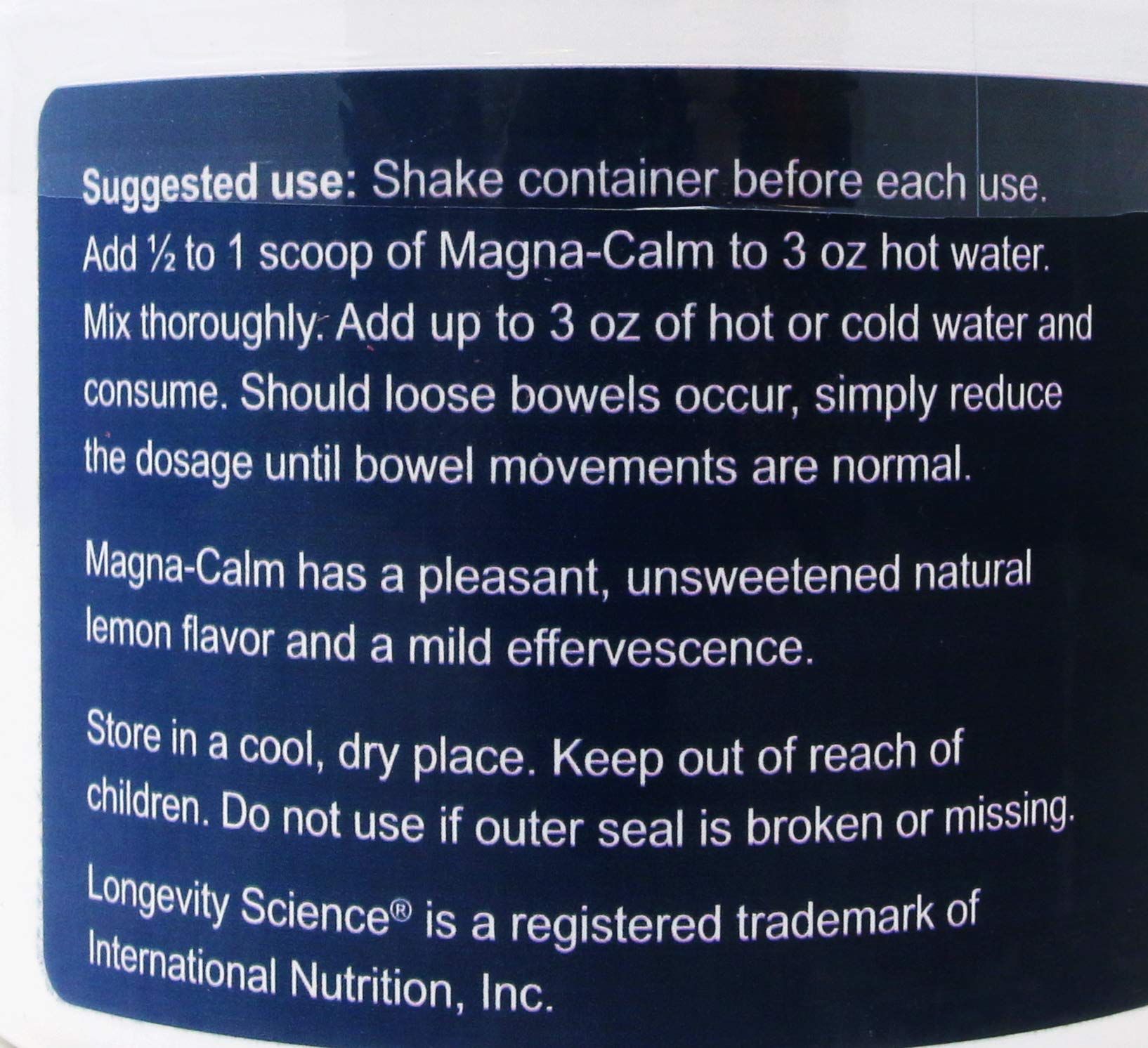 Close-up of Magna-Calm label and ingredients