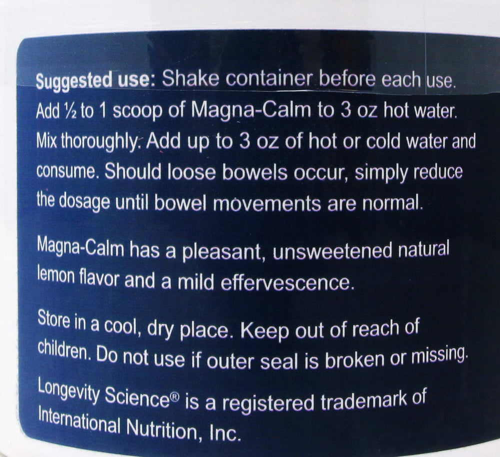 Close-up of Magna-Calm label and ingredients