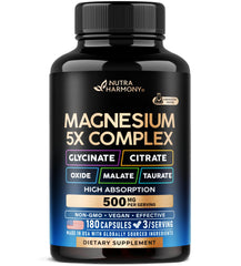 Magnesium 5-in-1 complex bottle and capsules