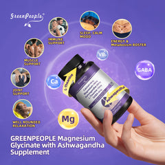 Back panel showing supplement facts for Magnesium Glycinate & Ashwagandha - 120 count