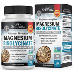 Front view of Magnesium Bisglycinate Chelated Supplement bottle - 180 capsules