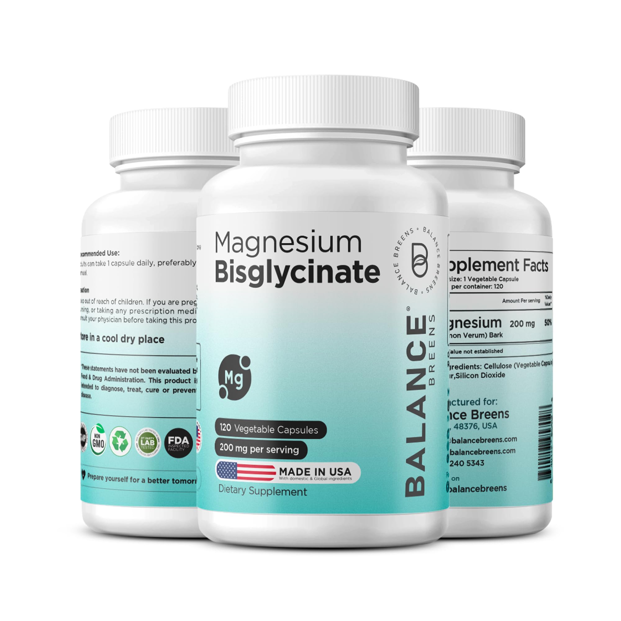 Magnesium Bisglycinate 200mg bottle